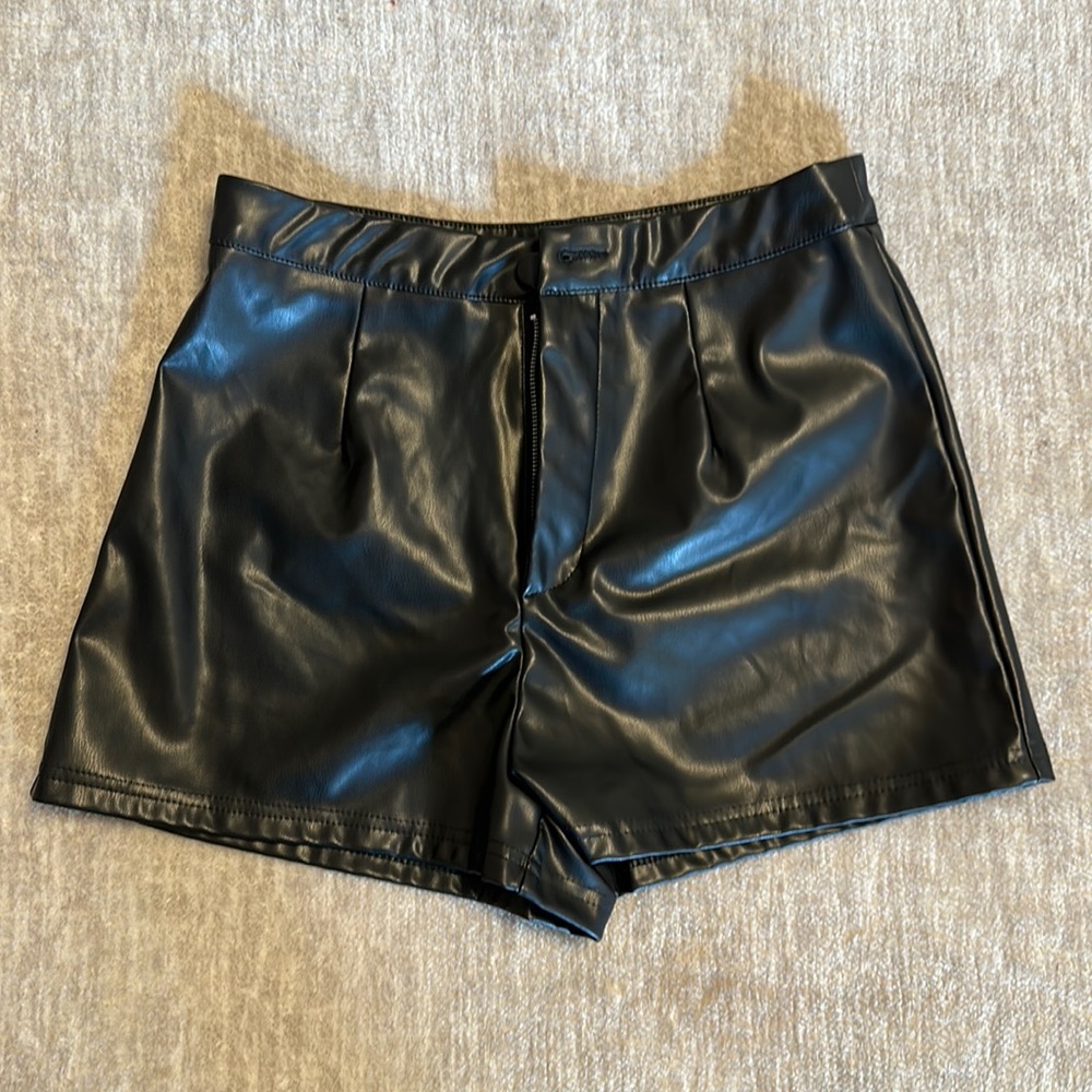 Faux Leather Button Up Shorts